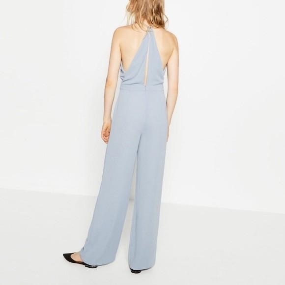 Zara Basic Collection Women’s Strappy V-Neck Light Blue Jumpsuit - Picture 6 of 7